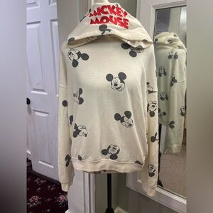 Disney Cream and Black Crewneck Sweater with Mickey Mouse Design